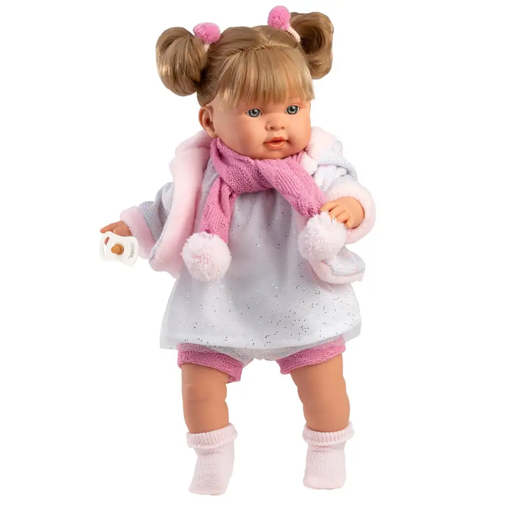 imagen de Llorens: Alexandra muñeca llorona de 42 cm con chupete y bufanda de pompón rosa 1