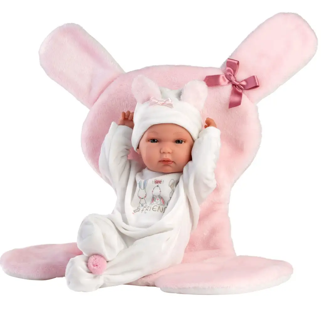 imagen de Llorens: Bimba muñeca de 35 cm con saco de dormir rosa con conejitos 1