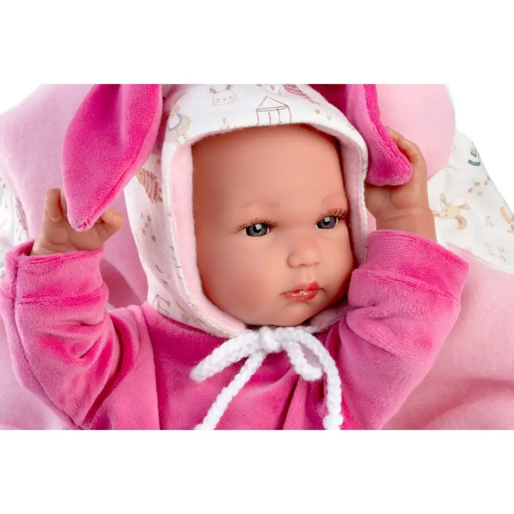 imagen de Llorens: Bimba muñeca recién nacida con portabebés de conejito rosa 35cm 2