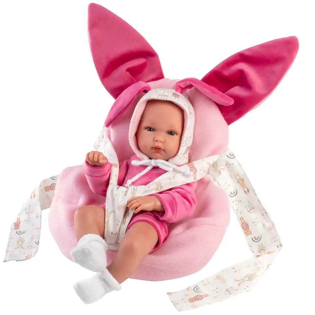 imagen de Llorens: Bimba muñeca recién nacida con portabebés de conejito rosa 35cm 3