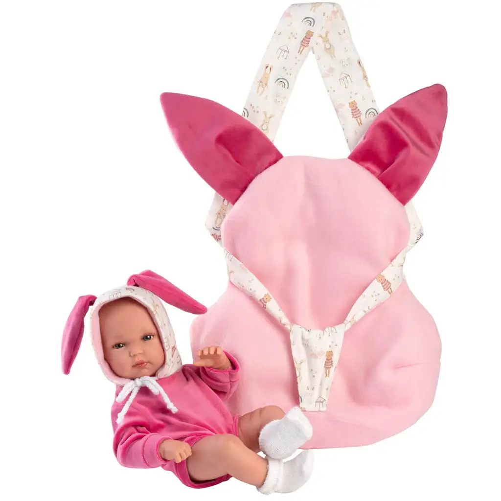 imagen de Llorens: Bimba muñeca recién nacida con portabebés de conejito rosa 35cm 4