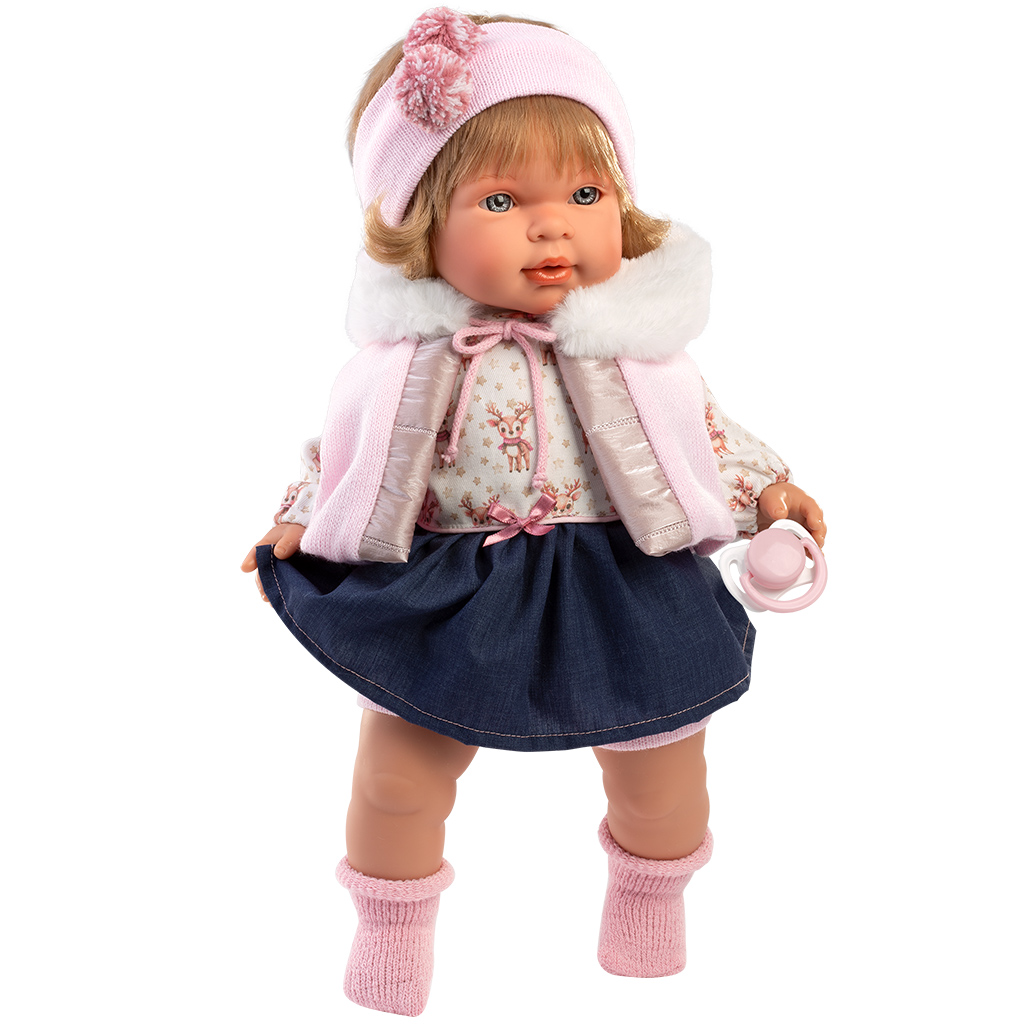imagen de Llorens: Carla muñeca llorona de 42 cm con chupete en falda azul 2