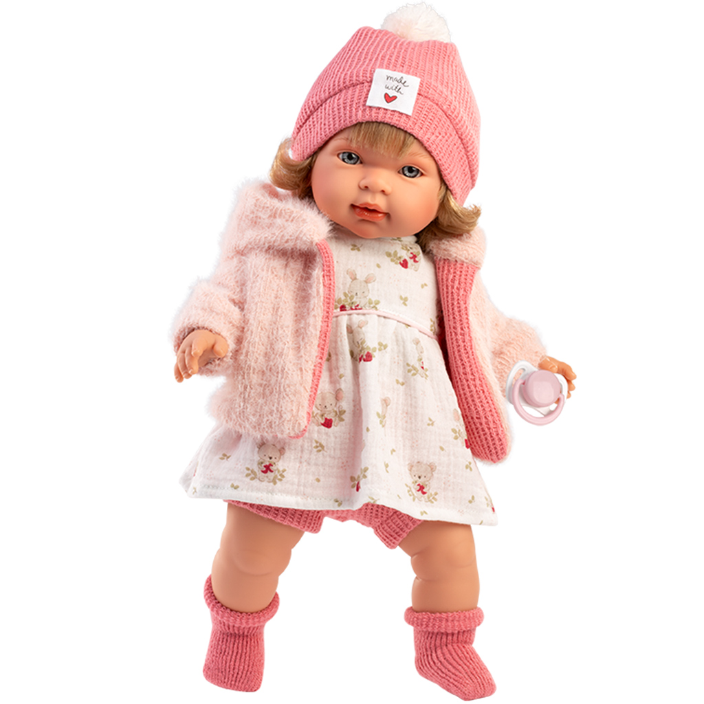 imagen de Llorens: Carla muñeca llorona de 42 cm con chupete y gorro con corazones 1