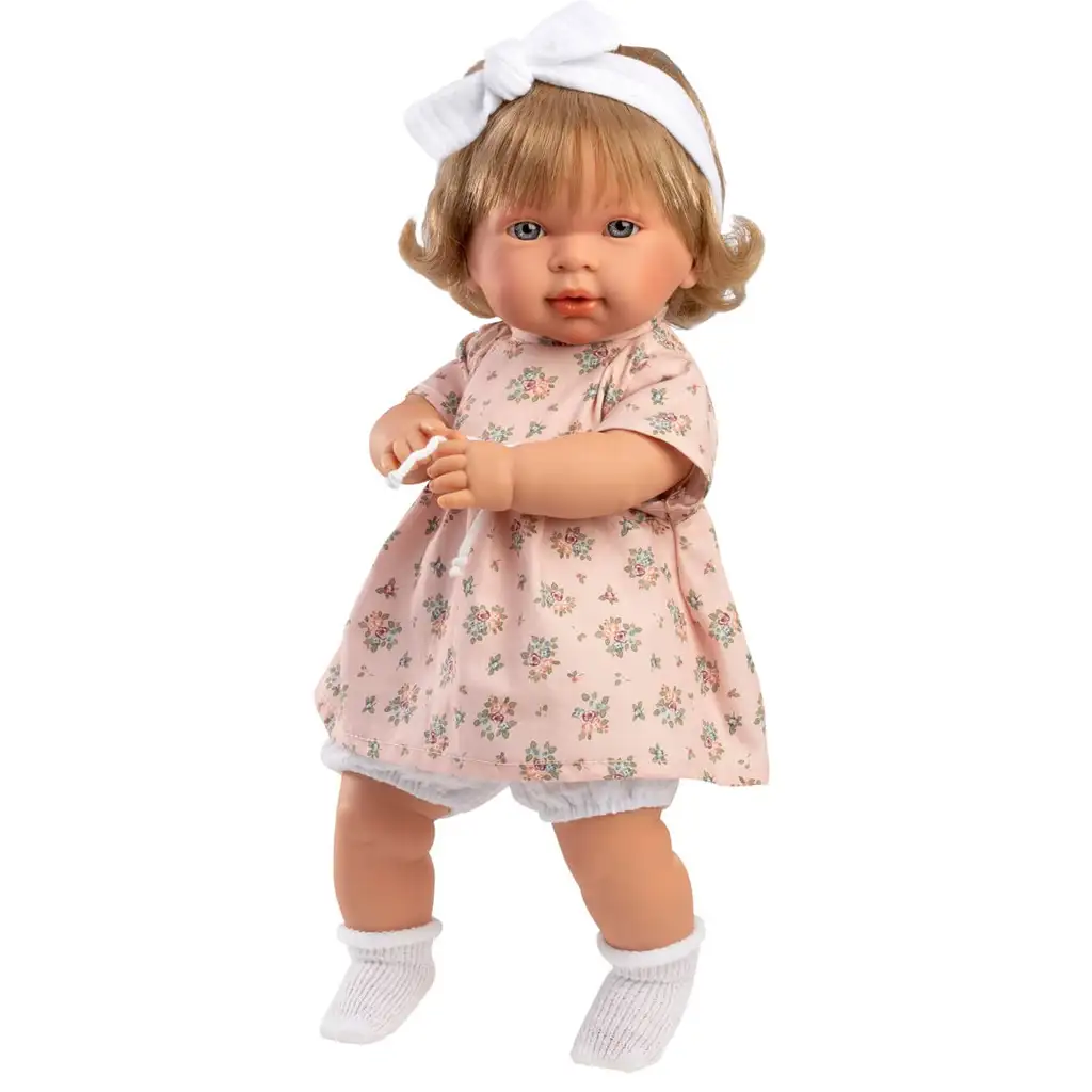 imagen de Llorens: Carla muñeca llorona de 42 cm con vestido de flores y diadema 3