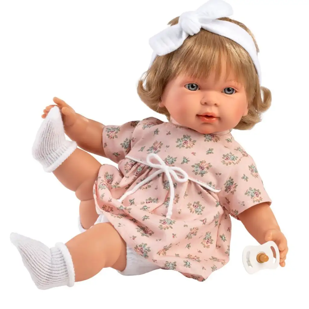 imagen de Llorens: Carla muñeca llorona de 42 cm con vestido de flores y diadema 4