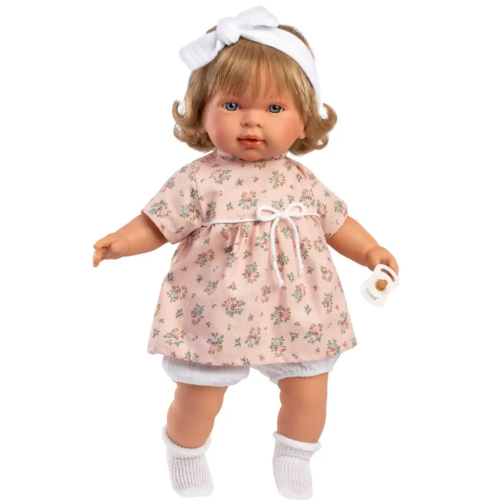 imagen de Llorens: Carla muñeca llorona de 42 cm con vestido de flores y diadema 1