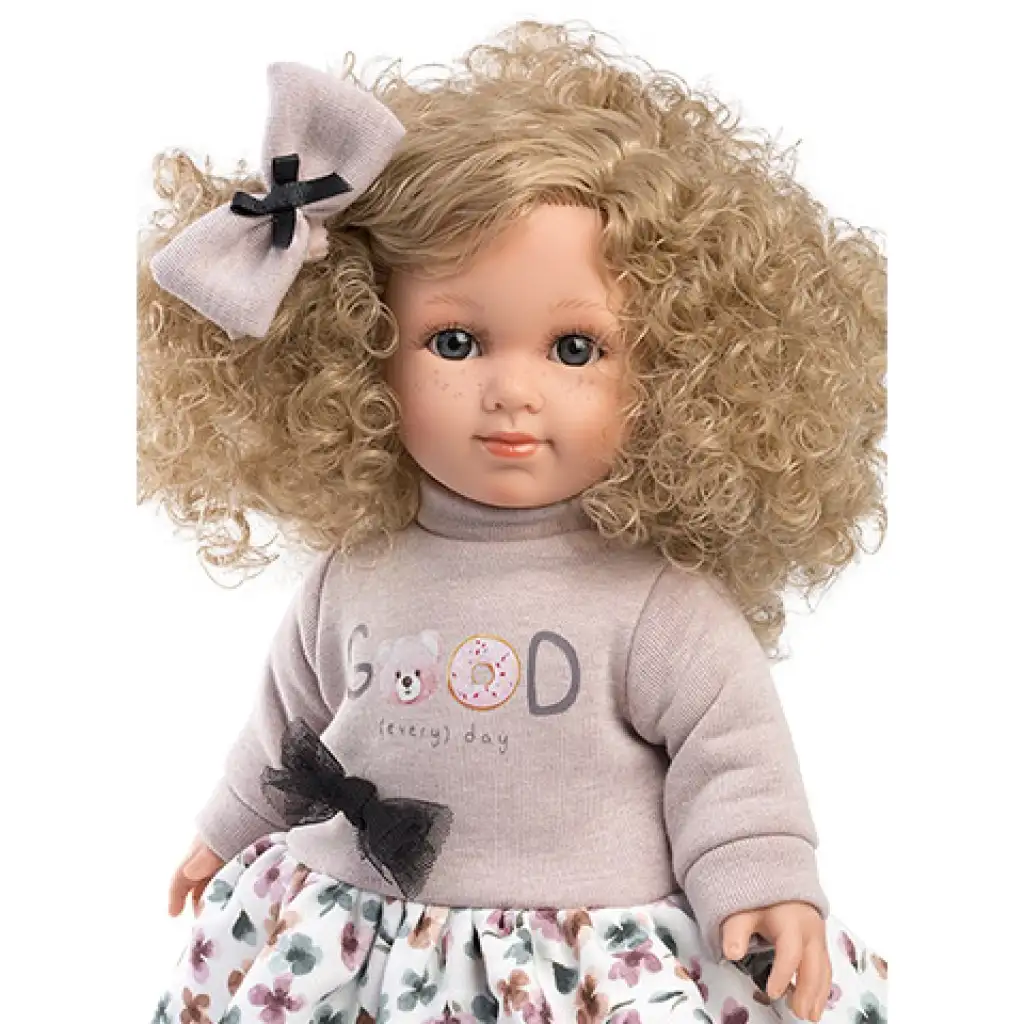 imagen de Llorens: Elena muñeca con vestido de tul y flores, con cabello rizado rubio de 35 cm 2