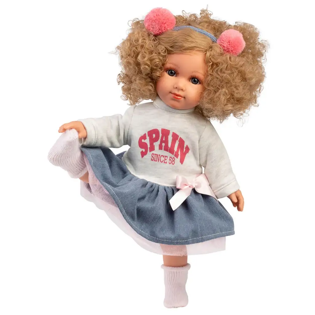 imagen de Llorens: Elena muñeca de 35 cm con cabello rizado en falda 4