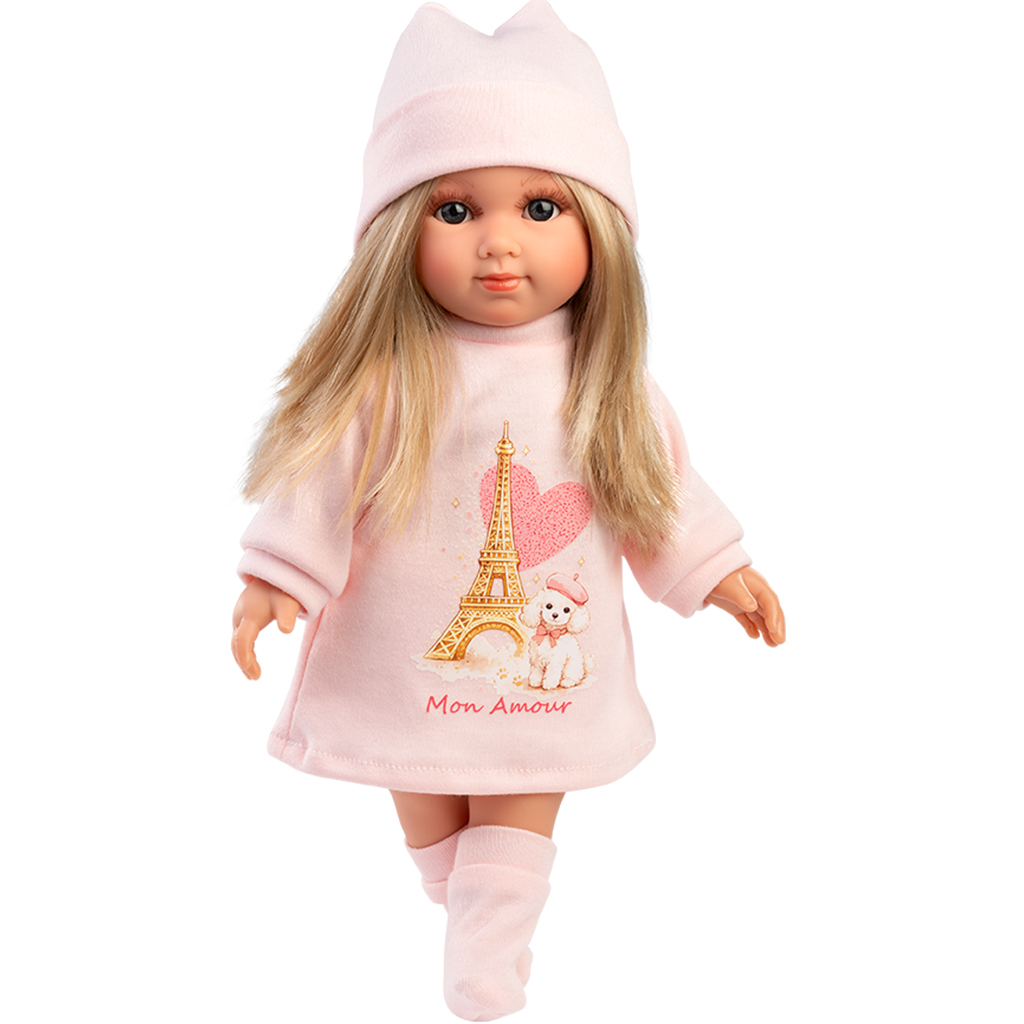 imagen de Llorens: Elena muñeca de 35 cm con gorro rosa 1