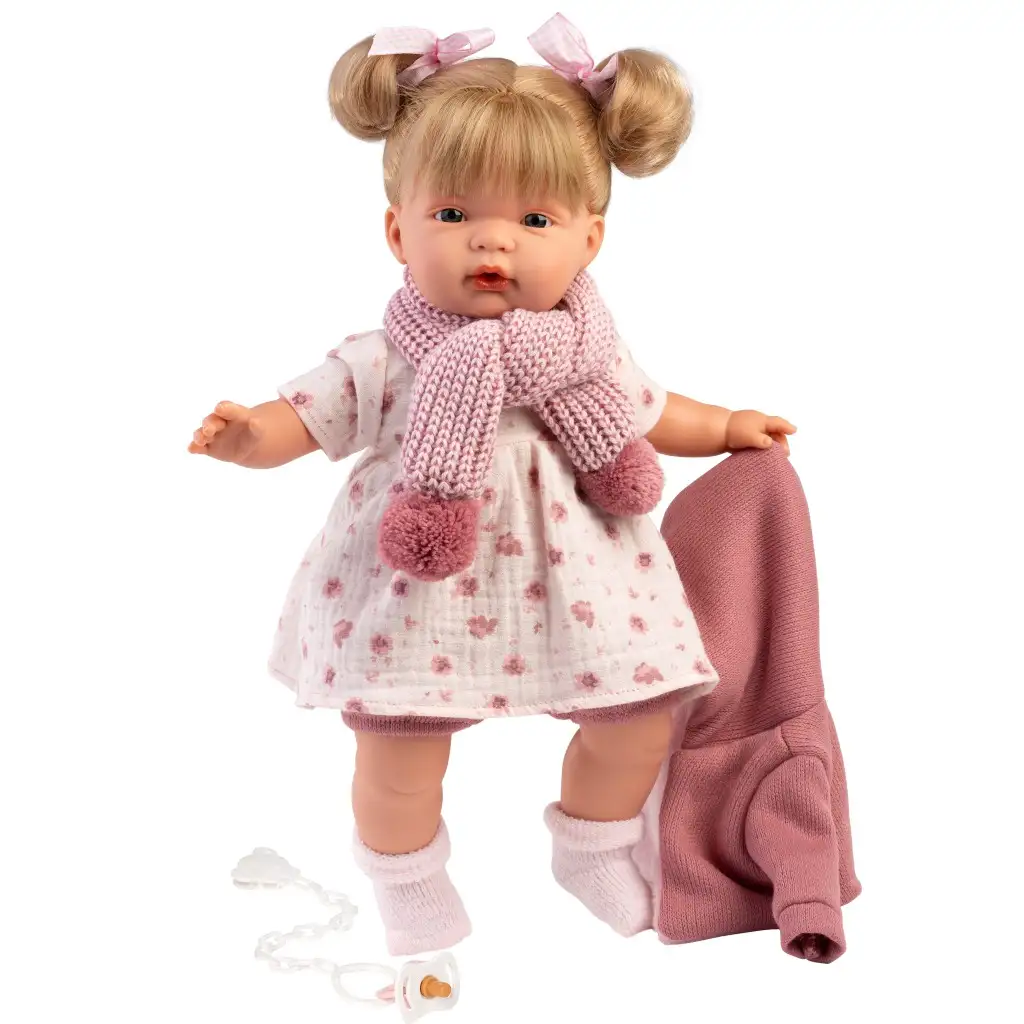 imagen de Llorens: Joelle muñeca de 38 cm con sonido en abrigo de punto y bufanda 2