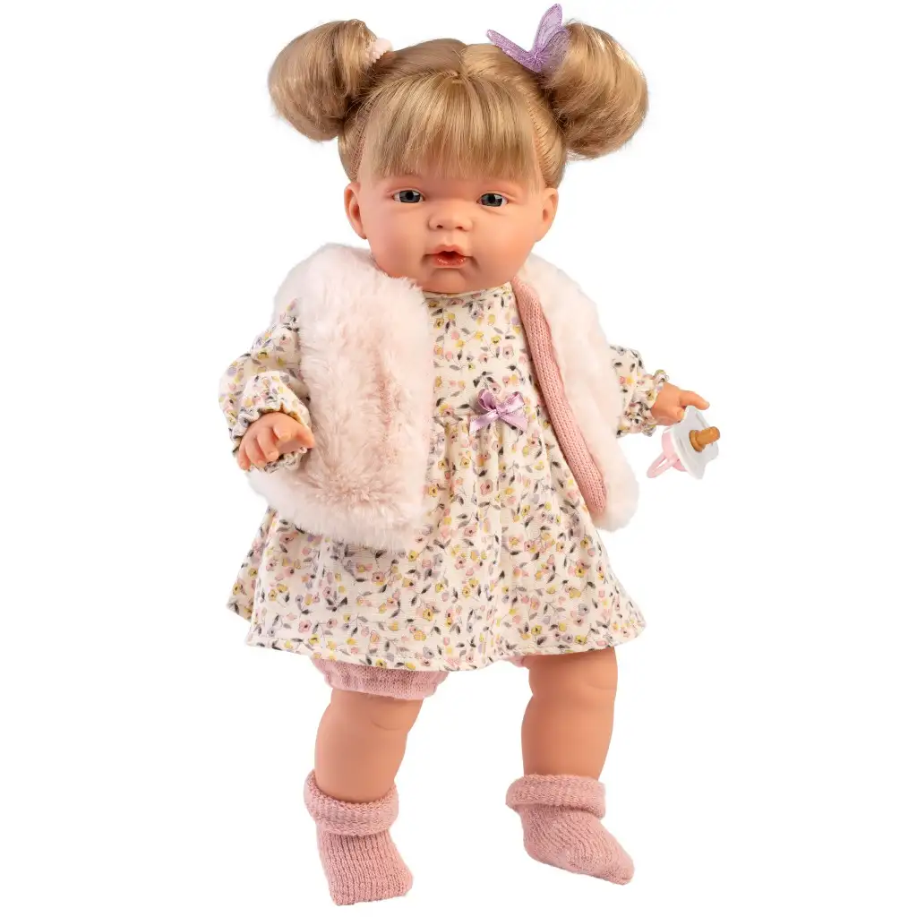 imagen de Llorens: Joelle muñeca de 38 cm con sonido en chaleco de pelaje 1