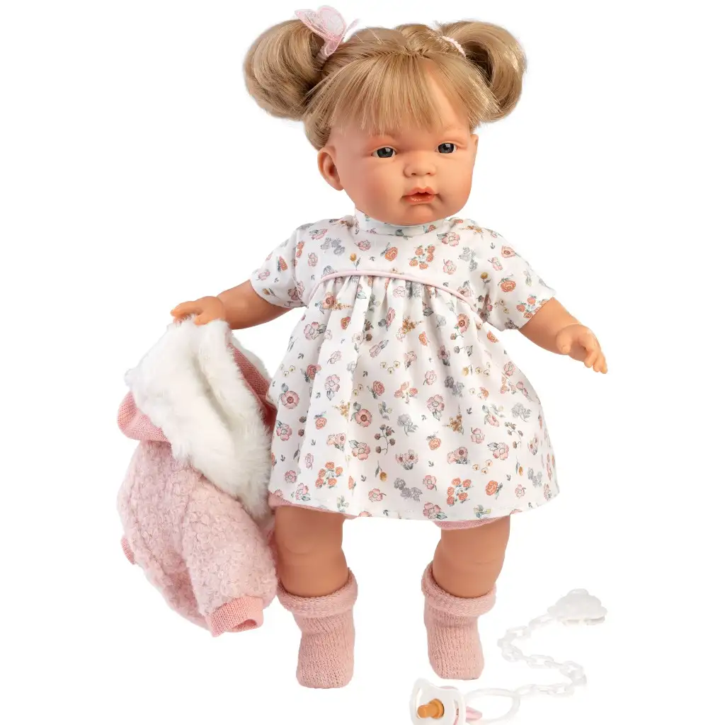 imagen de Llorens: Joelle muñeca de 38 cm con sonido en vestido de flores 2