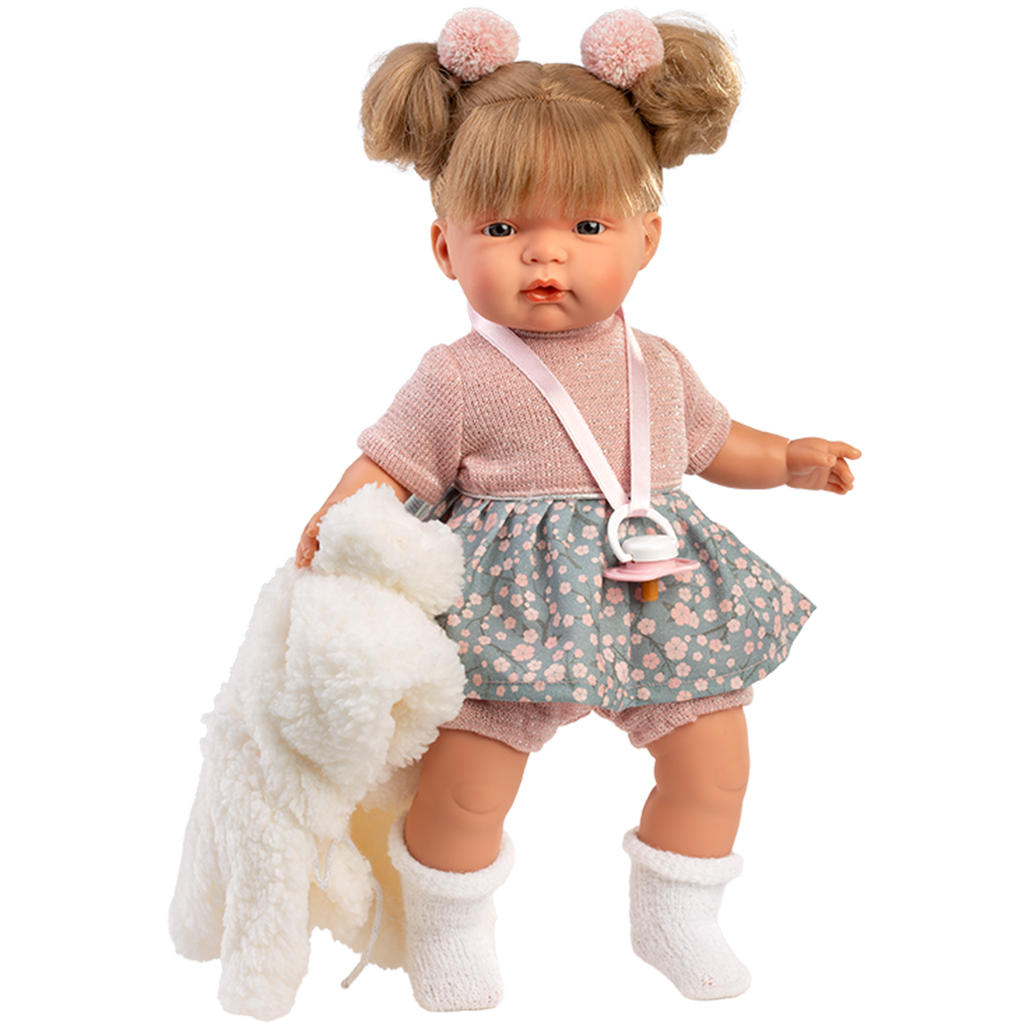 imagen de Llorens: Joelle muñeca llorona de 38 cm con chupete en abrigo blanco 2