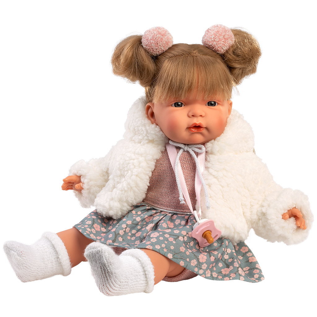 imagen de Llorens: Joelle muñeca llorona de 38 cm con chupete en abrigo blanco 3