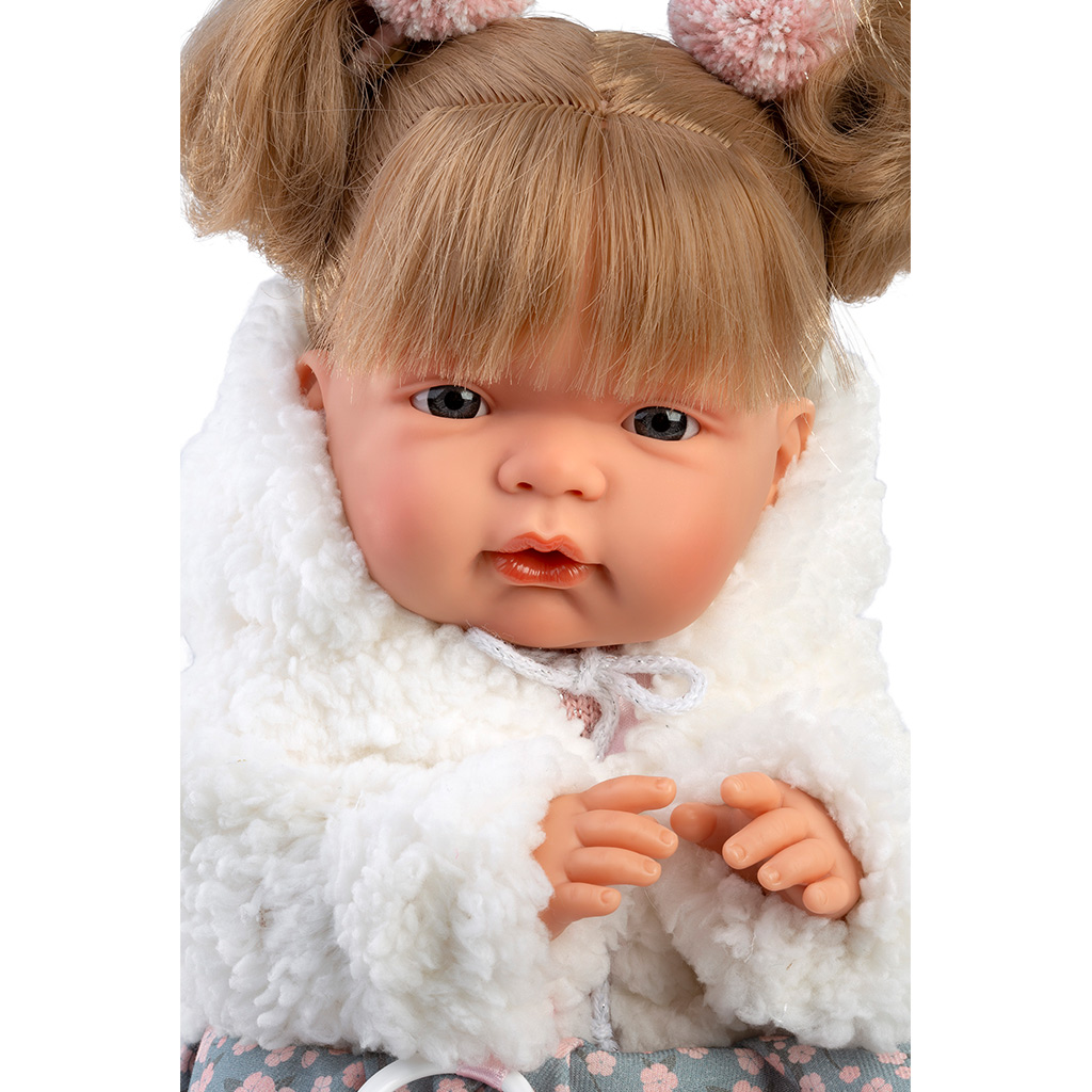imagen de Llorens: Joelle muñeca llorona de 38 cm con chupete en abrigo blanco 4