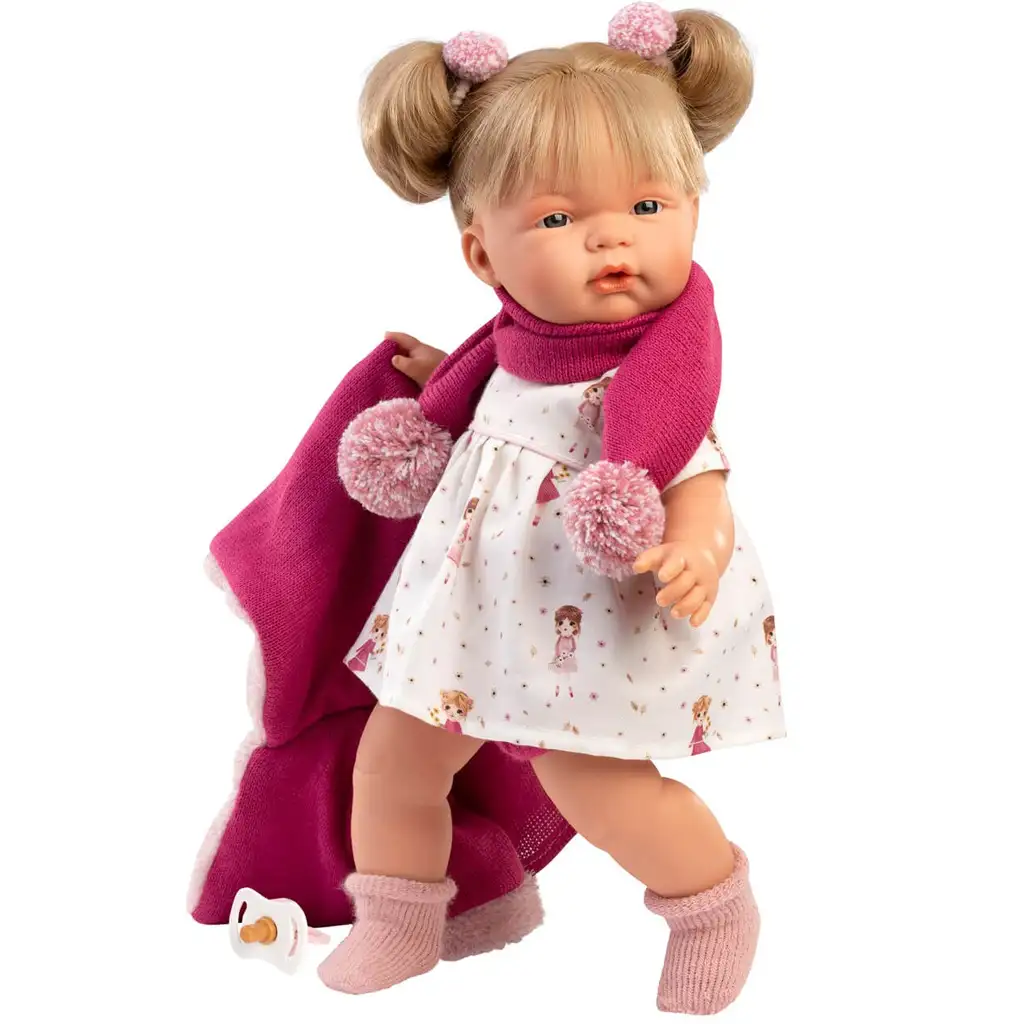 imagen de Llorens: Joelle muñeca llorona de 38 cm con chupete en abrigo rosa 2