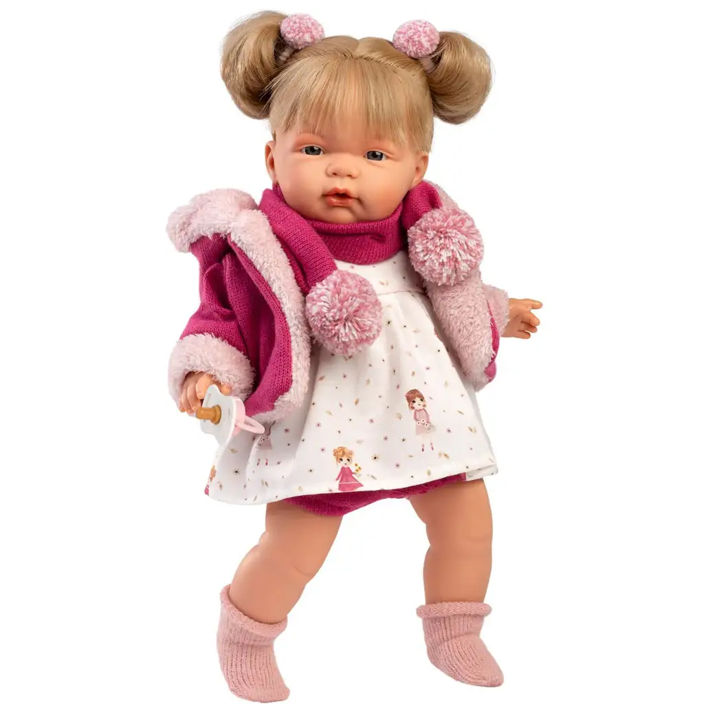 imagen de Llorens: Joelle muñeca llorona de 38 cm con chupete en abrigo rosa 1