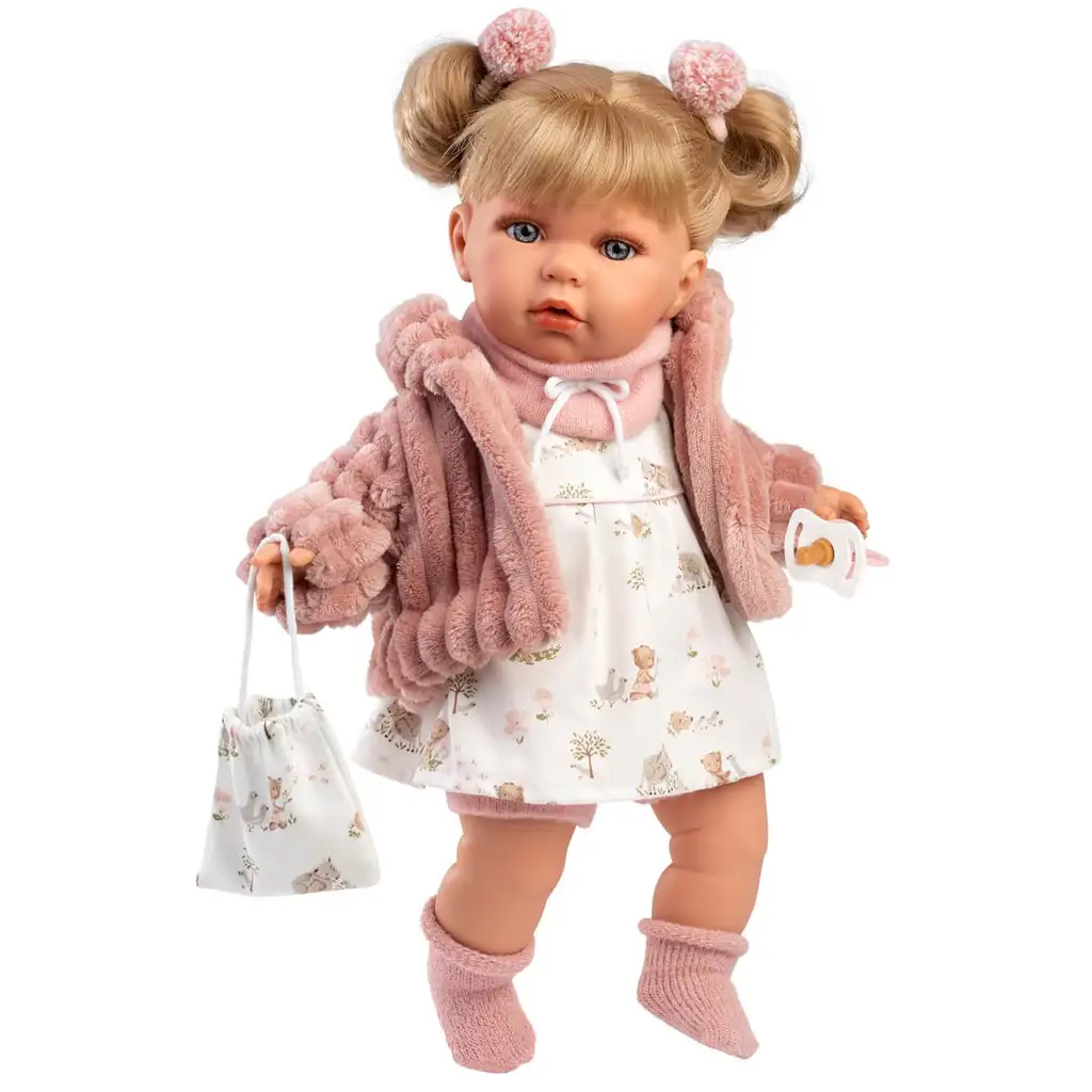 imagen de Llorens: Júlia muñeca llorona de 42 cm con chupete en abrigo rosa 3