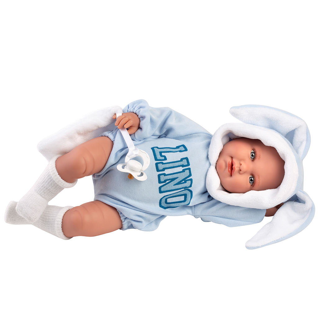 imagen de Llorens: Lino muñeca llorona de 45 cm con orejas de conejo en ropa de bebé 3