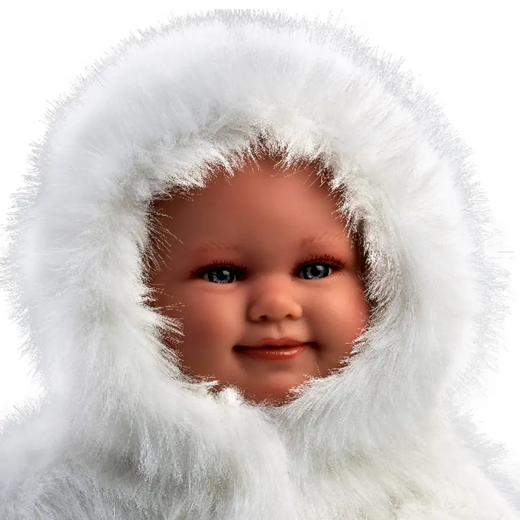 imagen de Llorens: Luka muñeca sonriente de 45 cm con chupete en abrigo de terciopelo blanco 4