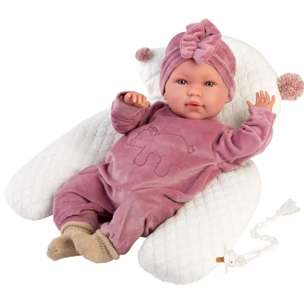 imagen de Llorens: Mimi Llorana muñeca de 42 cm con sonido, con un mono de osito y almohada 1