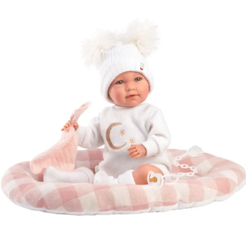 imagen de Llorens: Mimi Llorana muñeca recién nacida de 42cm con cuna a cuadros 2