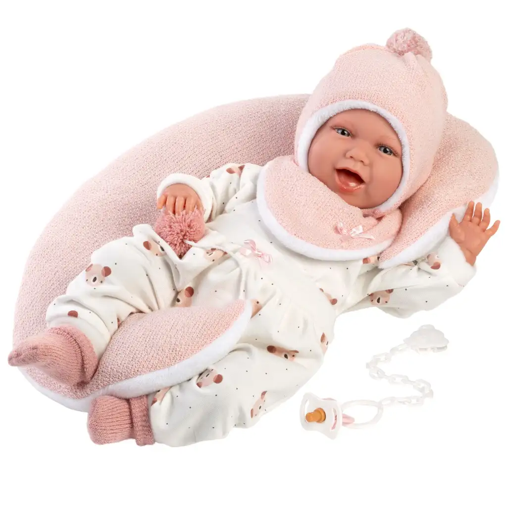 imagen de Llorens: Mimi muñeca de 42 cm con sonido, con almohada de barriga en vestido de osito 3