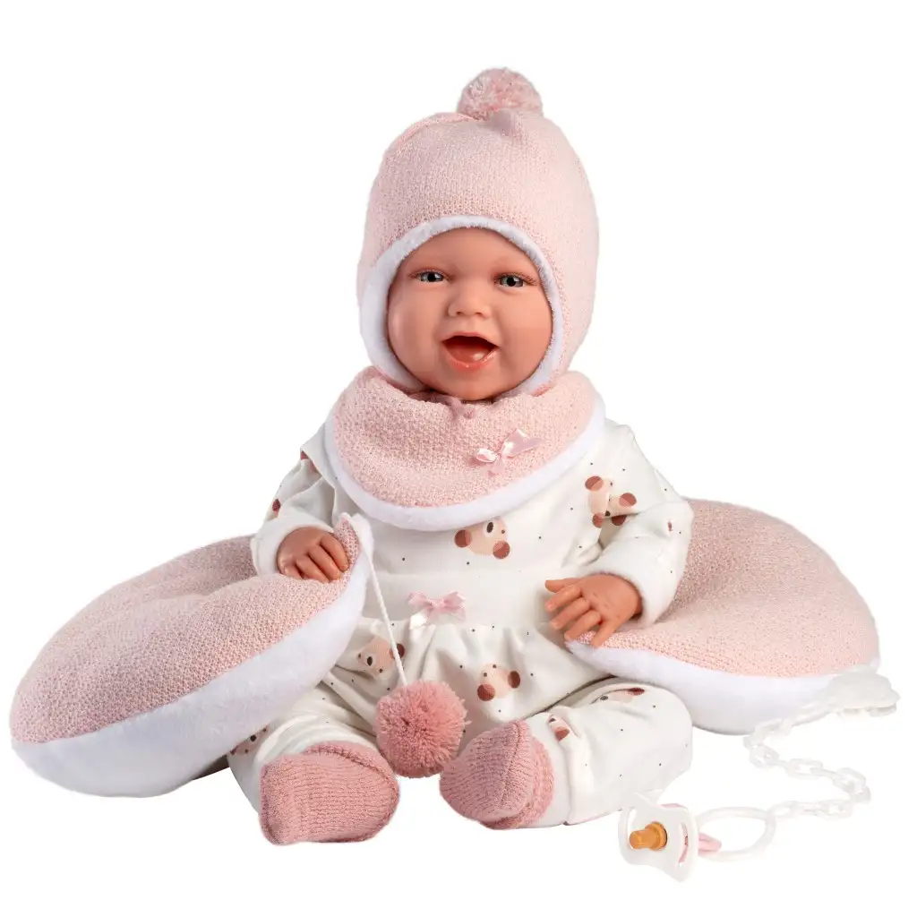 imagen de Llorens: Mimi muñeca de 42 cm con sonido, con almohada de barriga en vestido de osito 1