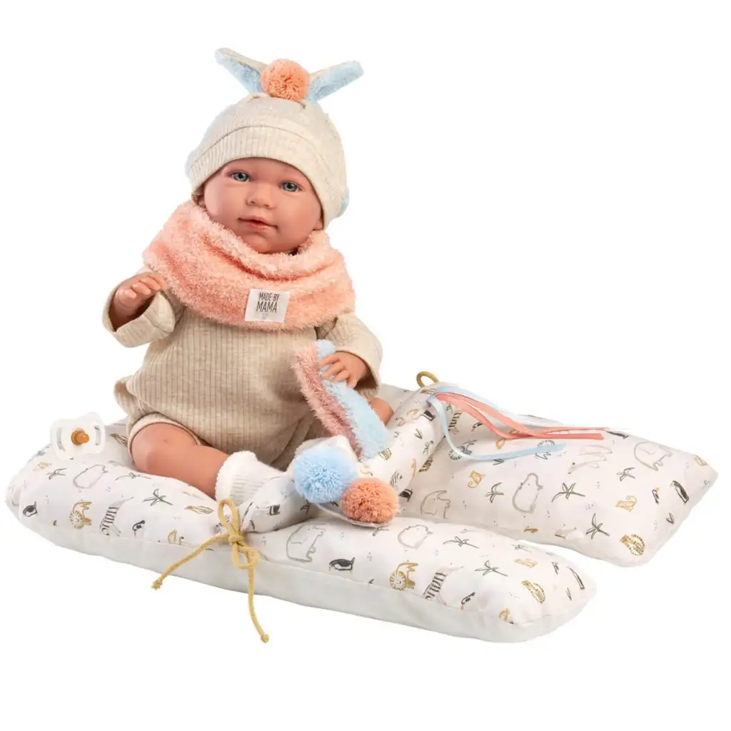 imagen de Llorens: Mimi muñeca llorona de 42 cm con gorro de orejas y almohada 1