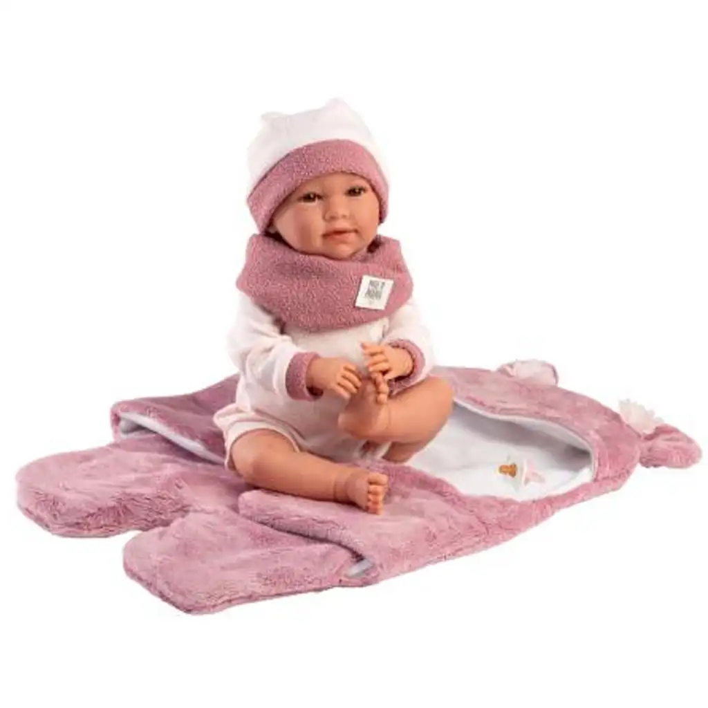 imagen de Llorens: Mimi muñeca llorona de 42 cm con saco de dormir suave con orejas de oso rosa 3