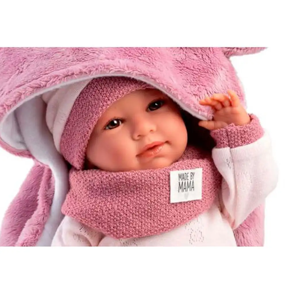 imagen de Llorens: Mimi muñeca llorona de 42 cm con saco de dormir suave con orejas de oso rosa 4