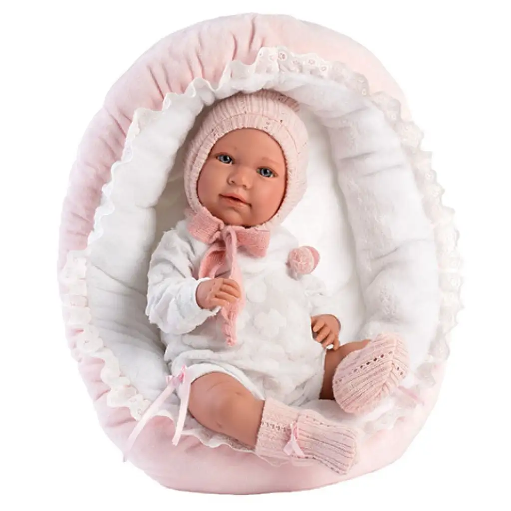 imagen de Llorens: Mimi muñeca llorona de 42cm en vestido rosa con cuna 2