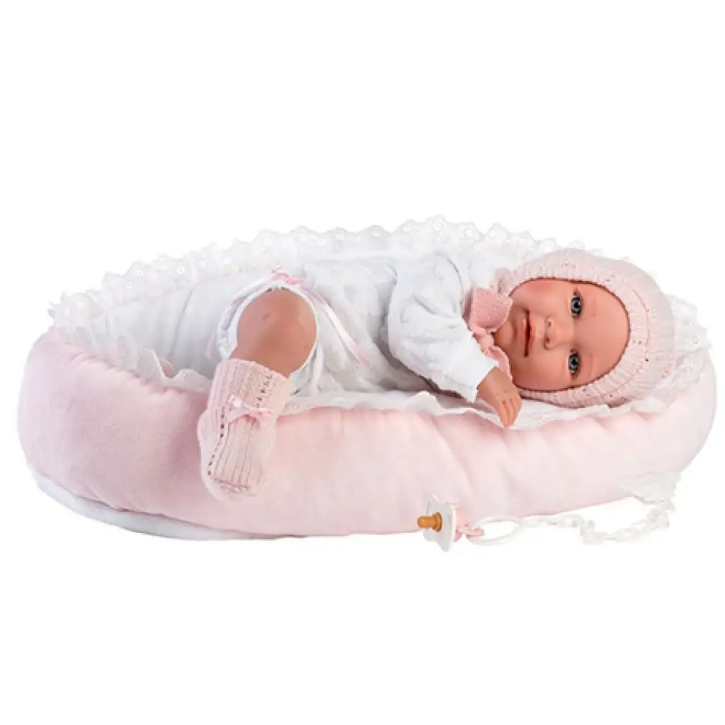 imagen de Llorens: Mimi muñeca llorona de 42cm en vestido rosa con cuna 3