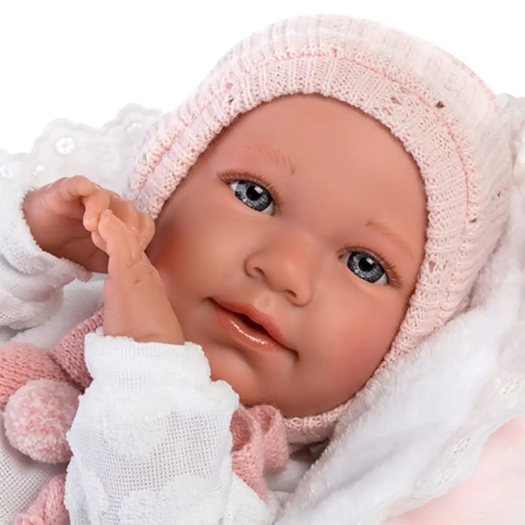 imagen de Llorens: Mimi muñeca llorona de 42cm en vestido rosa con cuna 4