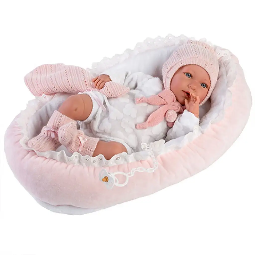 imagen de Llorens: Mimi muñeca llorona de 42cm en vestido rosa con cuna 5