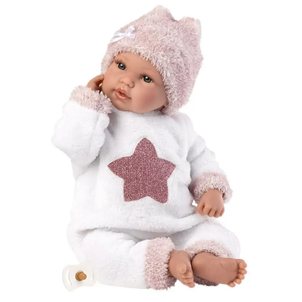 imagen de Llorens: Muñeca niña recién nacida llorona con pijama de peluche de estrellas 36cm 2