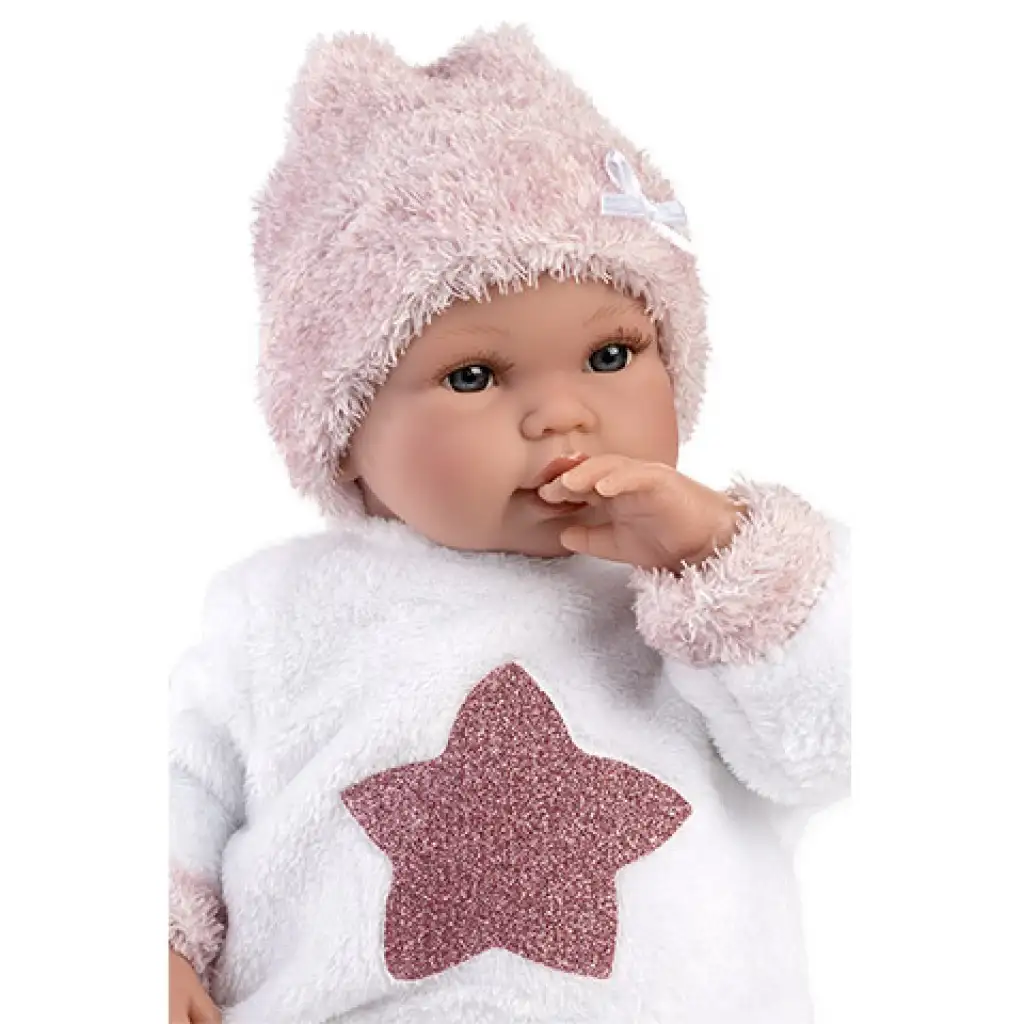 imagen de Llorens: Muñeca niña recién nacida llorona con pijama de peluche de estrellas 36cm 3