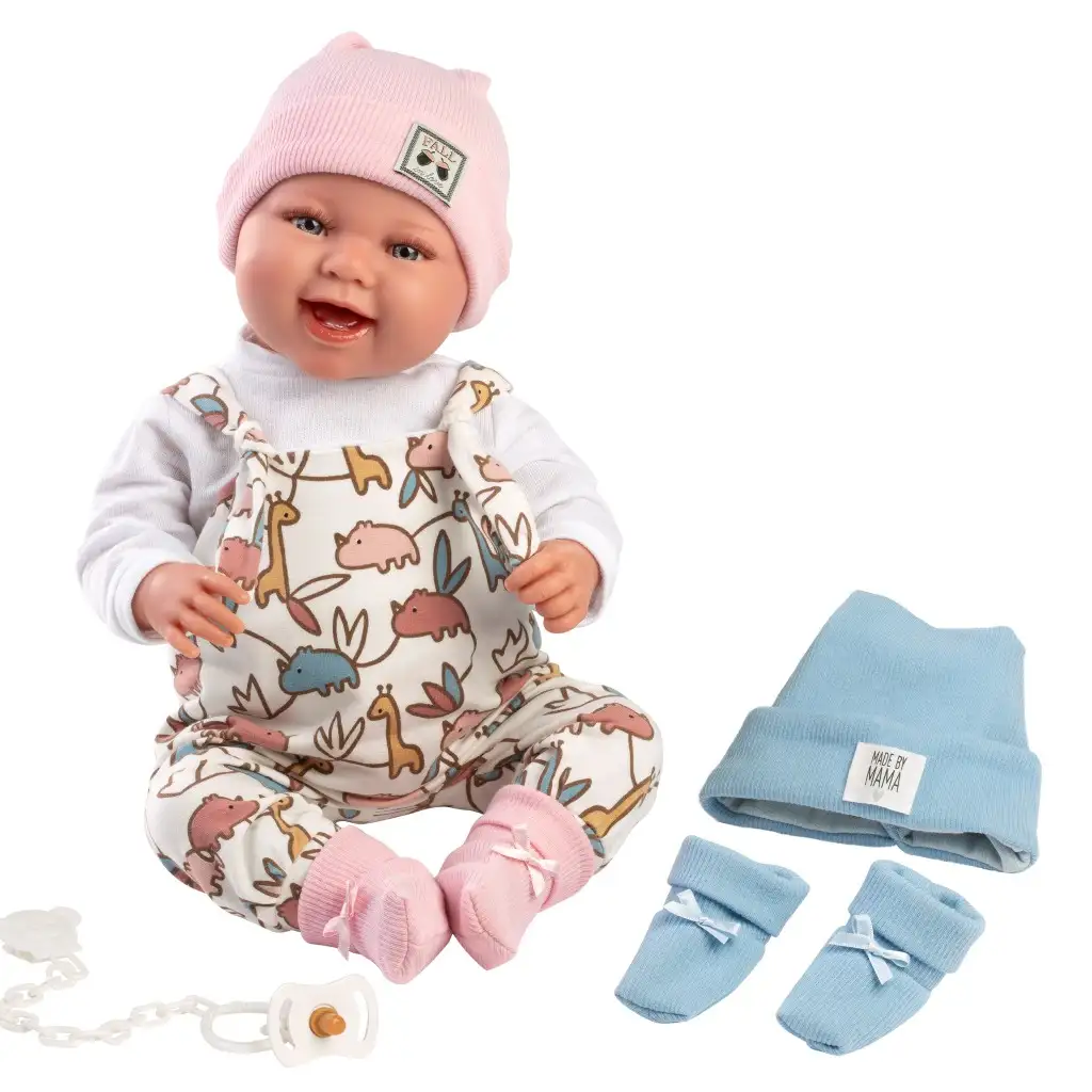 imagen de Llorens: muñeca recién nacida Tala y Talo de 44 cm 2 en 1 con sonido, accesorios en rosa y azul 3