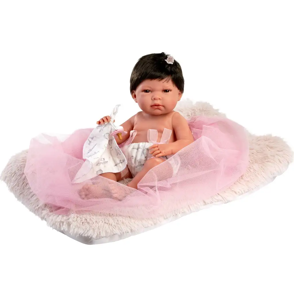 imagen de Llorens: Nica muñeca de 40cm con almohada gris peluda 2