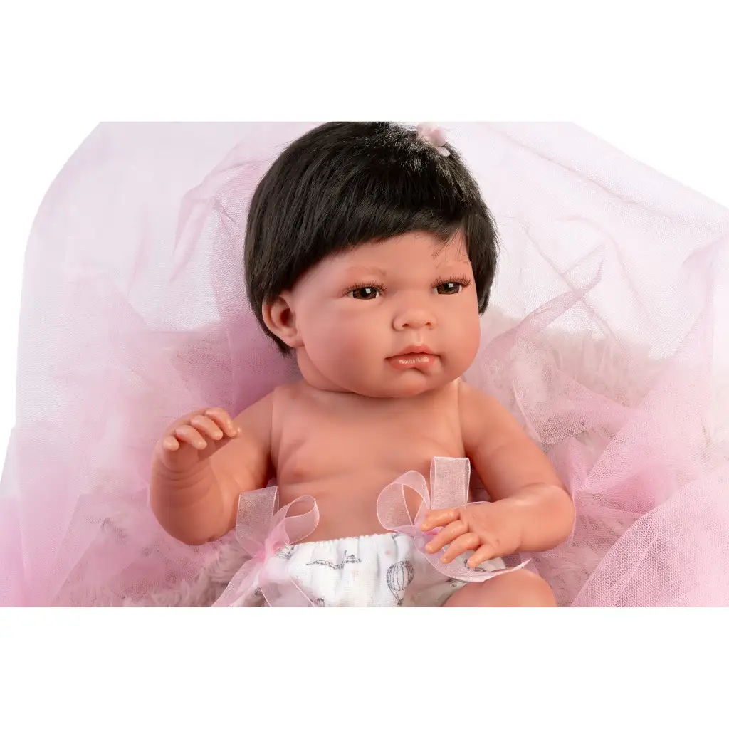 imagen de Llorens: Nica muñeca de 40cm con almohada gris peluda 3