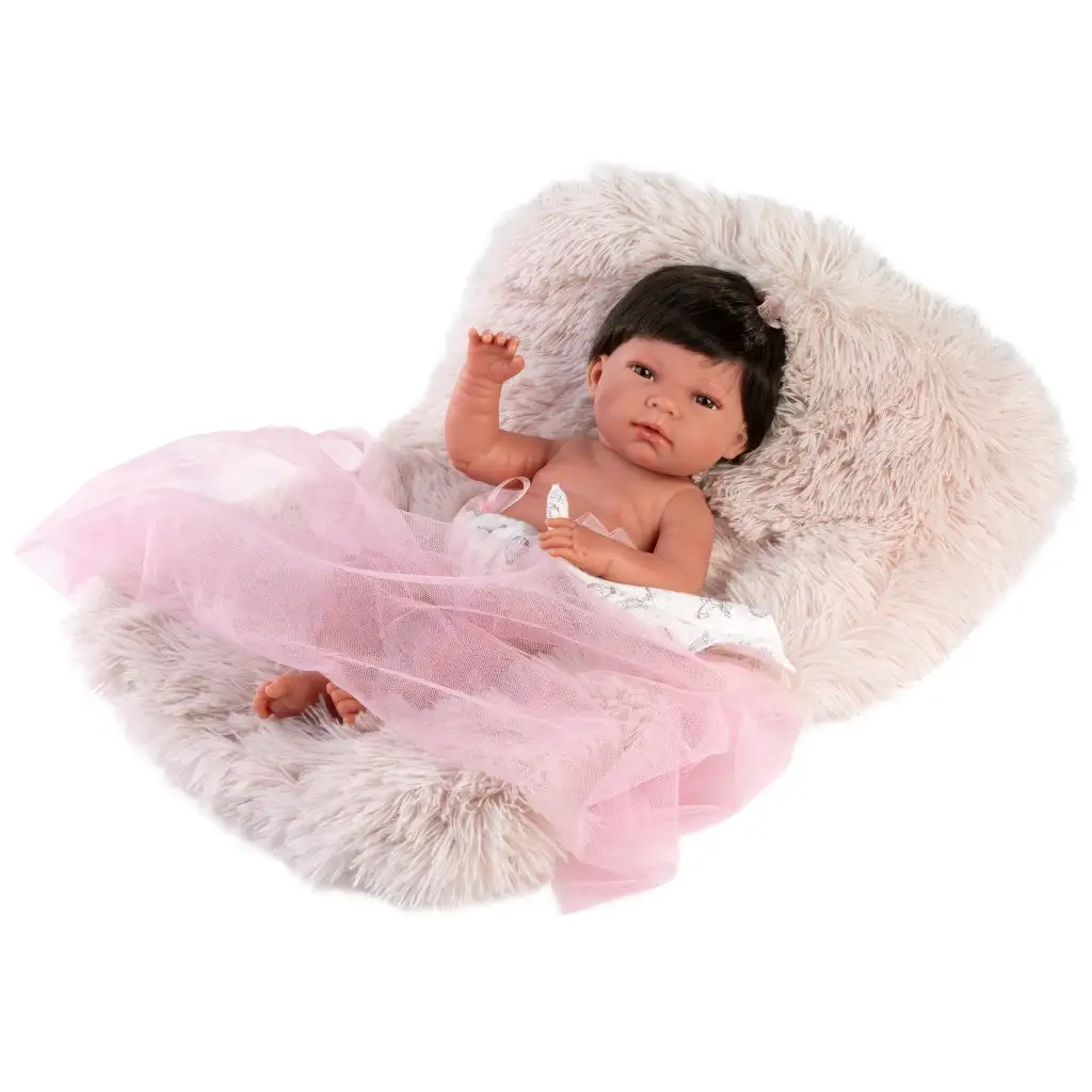 imagen de Llorens: Nica muñeca de 40cm con almohada gris peluda 1