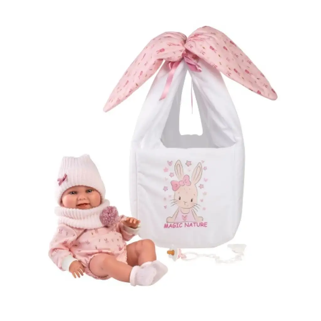 imagen de Llorens: Nica muñeca recién nacida de 40cm con portabebés de conejito 3