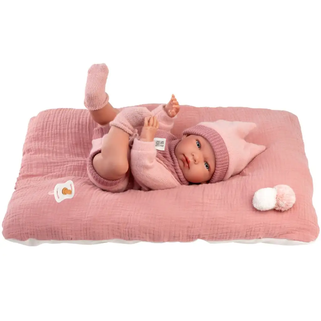 imagen de Llorens: Nica muñeca recién nacida niña con ropa rosa y almohada 38cm 2