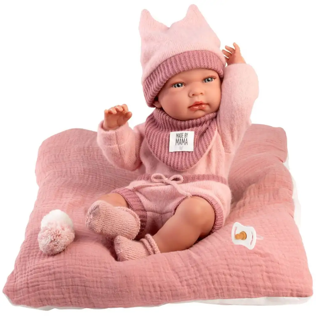 imagen de Llorens: Nica muñeca recién nacida niña con ropa rosa y almohada 38cm 1