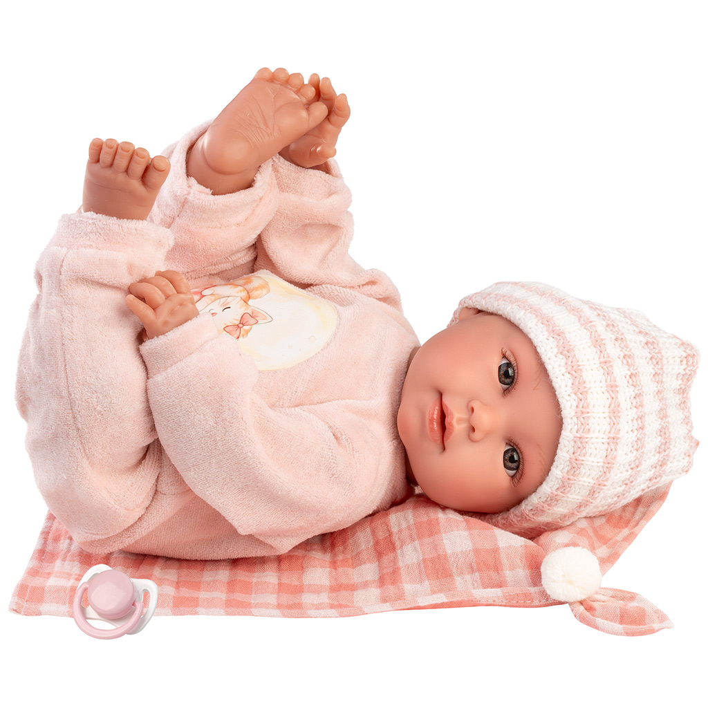 imagen de Llorens: Olivia muñeca llorona de 38 cm con manta a cuadros 2