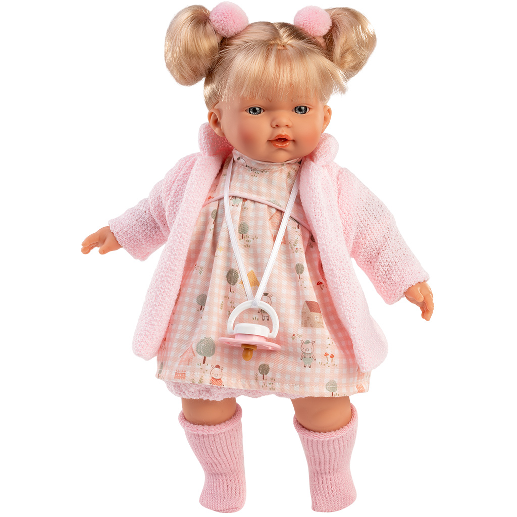imagen de Llorens: Roberta muñeca de 33cm con chupete en cárdigan rosa 1