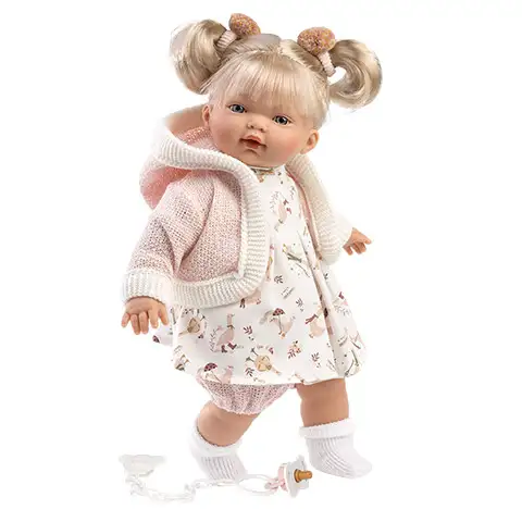 imagen de Llorens: Roberta muñeca llorona con chupete, vestido rosa 33cm 1