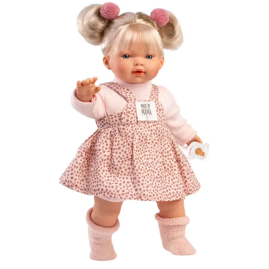 imagen de Llorens: Roberta muñeca llorona de 33 cm con chupete en vestido de lunares 3
