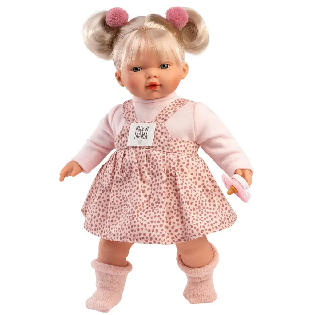 imagen de Llorens: Roberta muñeca llorona de 33 cm con chupete en vestido de lunares 1
