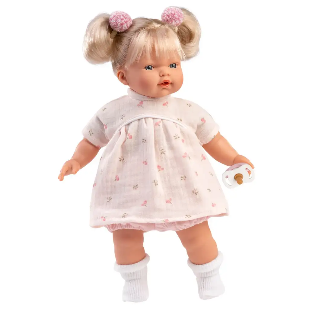 imagen de Llorens: Roberta muñeca llorona de 33 cm con chupete en vestido floral 3